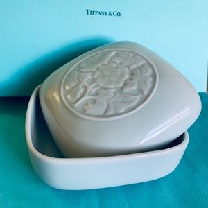 Tiffany & Co. Light Blue Bone China Floral Trinket Box